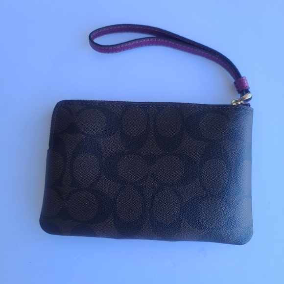 Coach Corner Zip Wristlet in Signature Canvas BROWN/ PURPLE MULTI - Picture 3 of 5